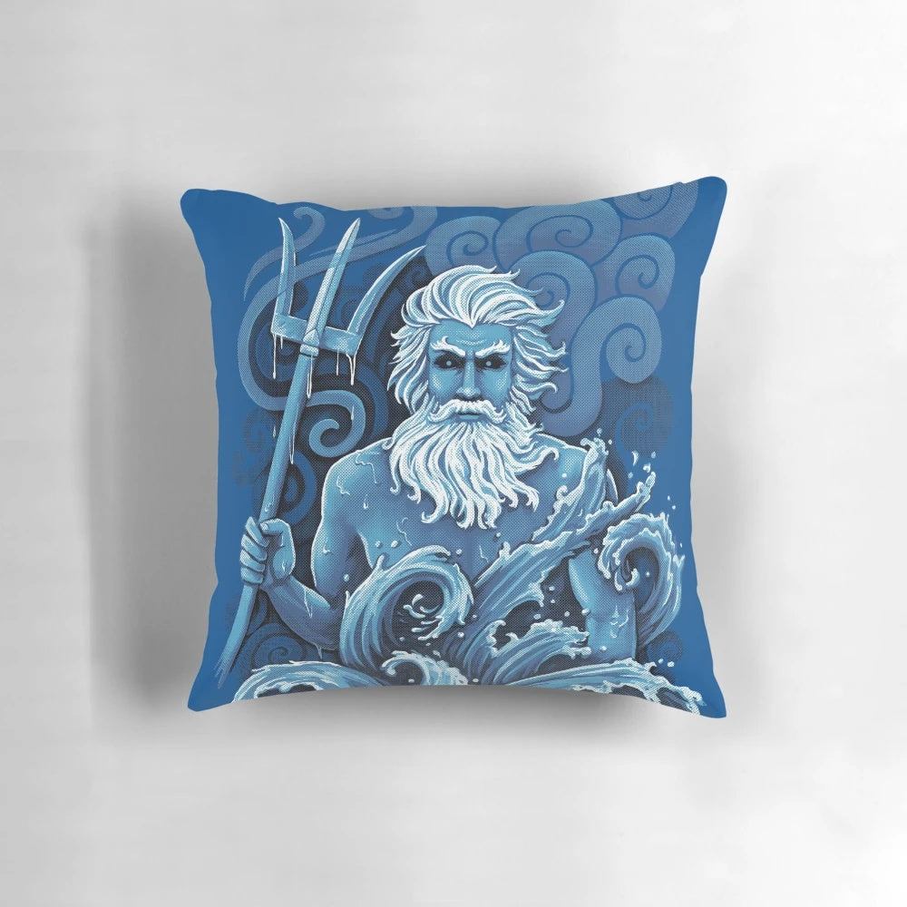 Poseidon Sea Pillow with Trident and Ocean Waves