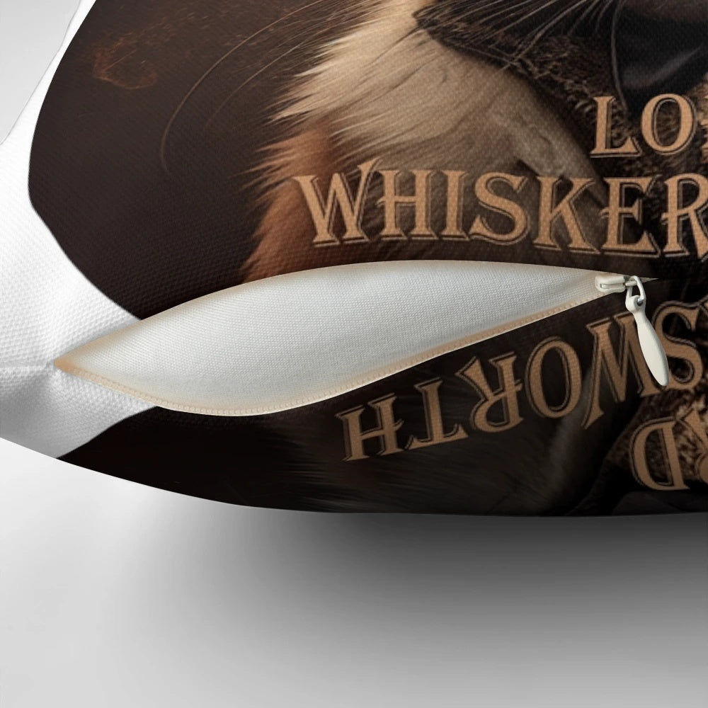 Plush pillow featuring a posh and clever cat named Lord Whiskersworth