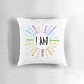 Positive affirmation mantra pillow with chakra symbols for holistic meditation and spiritual growth