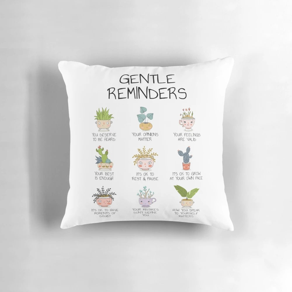 Gentle Reminders Positive Affirmations Pillow for Mental Health and Wellbeing