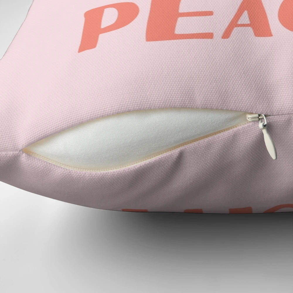 Soft and cozy pillow featuring a cheerful peach illustration, perfect for adding a touch of positivity to any room.