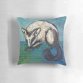 Possum Pillow featuring a collage artwork by Michele Meister depicting a possum in the Australian bush.