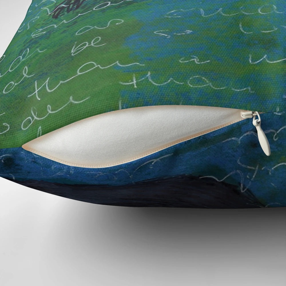 Possum Pillow featuring a collage artwork by Michele Meister depicting a possum in the Australian bush.