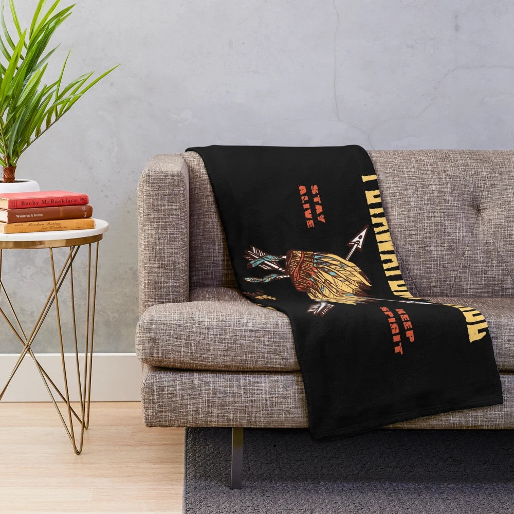 Potawatomi Native American inspired plush blanket with tribal design and dreamcatcher