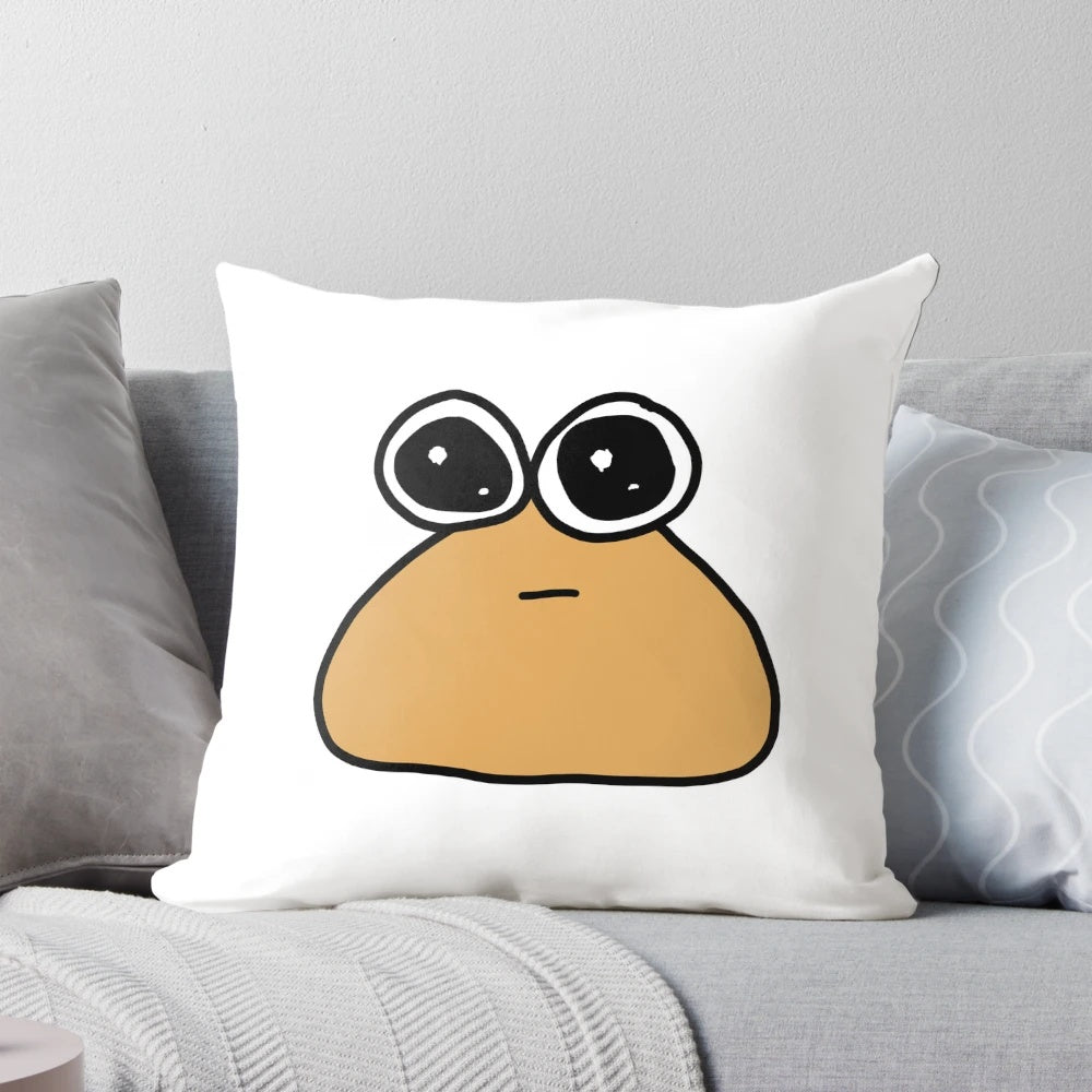 Soft, plush Pou character pillow for gaming and childhood nostalgia