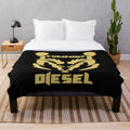 Diesel themed plush blanket with gold, cummins, and engine graphics