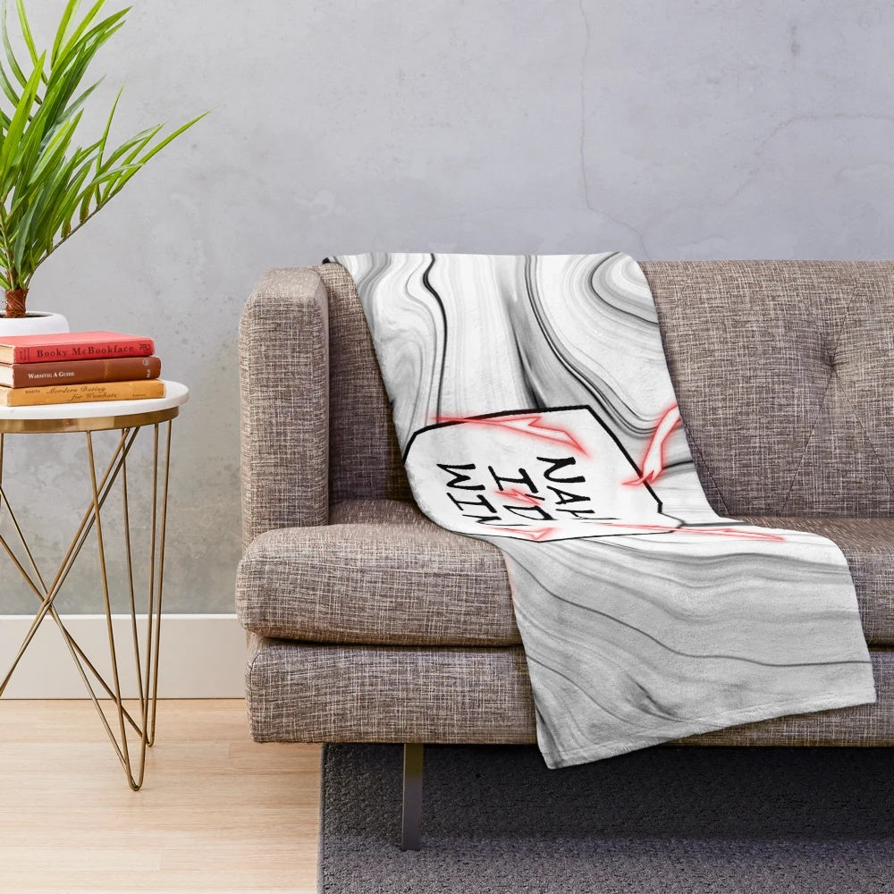 Jujutsu Kaisen inspired plush blanket featuring an anime quote bubble design with Gojo Satoru's "Nah, I'd Win" catchphrase