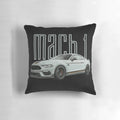 A gray throw pillow featuring the iconic design of a Ford Mustang GT sports car.