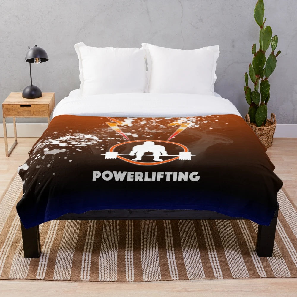 Powerlifting-themed plush blanket with deadlift design