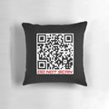 Pillow featuring a QR code that links to the Rick Astley "Never Gonna Give You Up" music video on YouTube