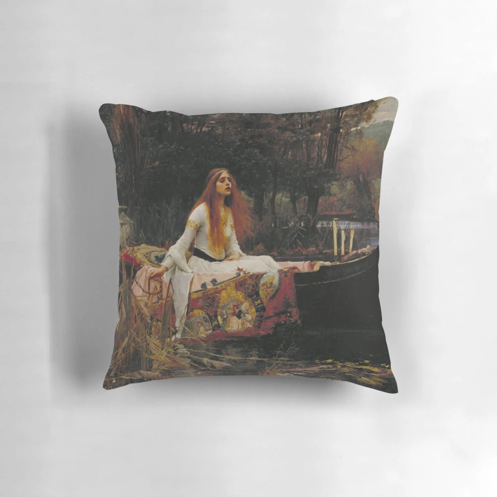 Pillow featuring the iconic "The Lady of Shalott" painting by Pre-Raphaelite artist John William Waterhouse