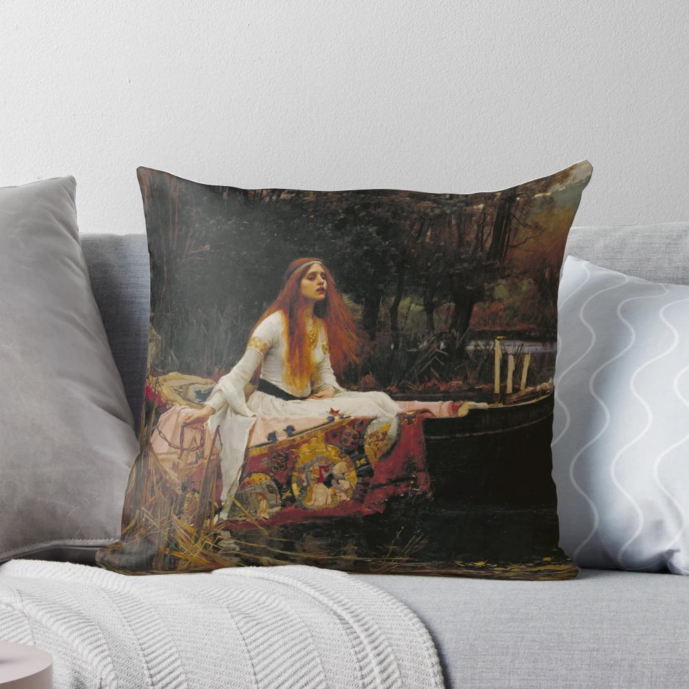 Pillow featuring the iconic "The Lady of Shalott" painting by Pre-Raphaelite artist John William Waterhouse
