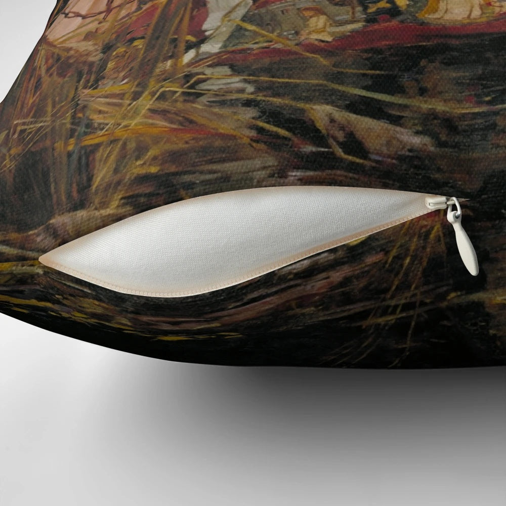 Pillow featuring the iconic "The Lady of Shalott" painting by Pre-Raphaelite artist John William Waterhouse