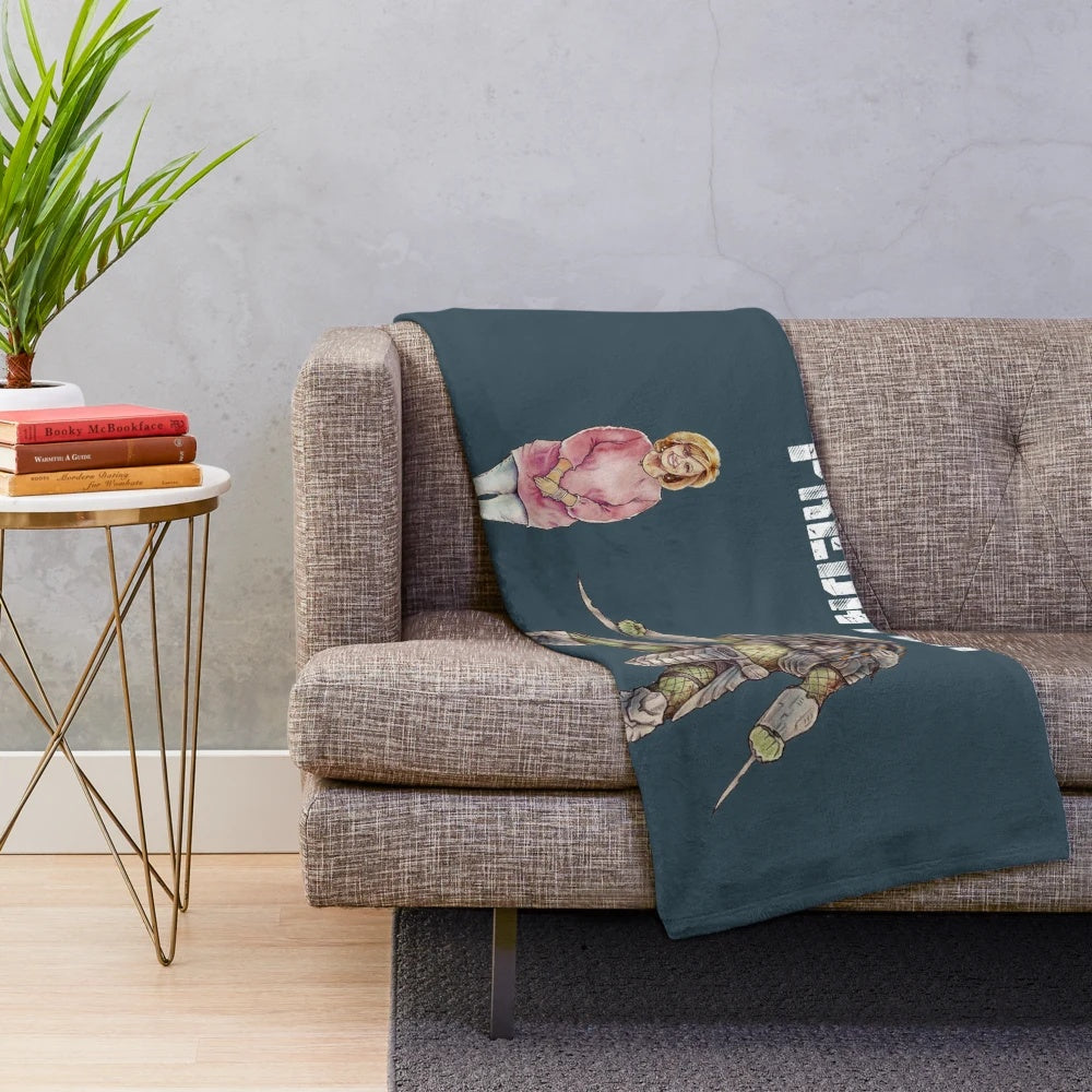Predator inspired plush blanket featuring a humorous cinema and TV tribute