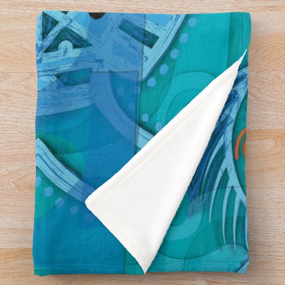 Prehispanic-inspired grouper plush blanket with vibrant colors and patterns