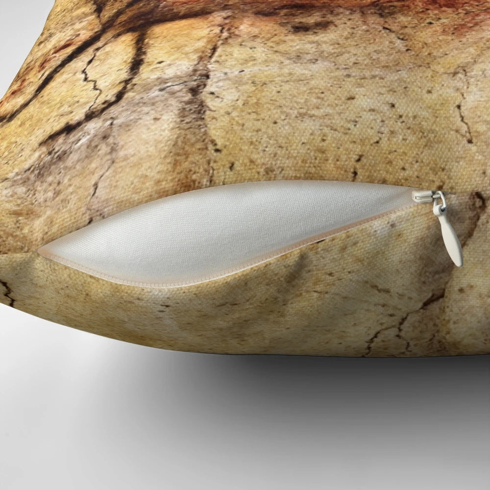 Altamira Bison 2 Square Pillow with prehistoric bison cave art design