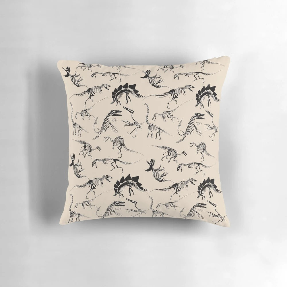 Pillow featuring detailed dinosaur skeleton diagram design