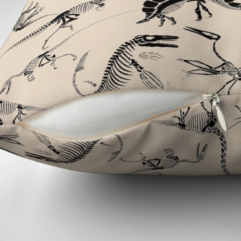 Pillow featuring detailed dinosaur skeleton diagram design