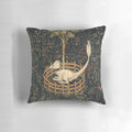 Plush dinosaur themed throw pillow with medieval design