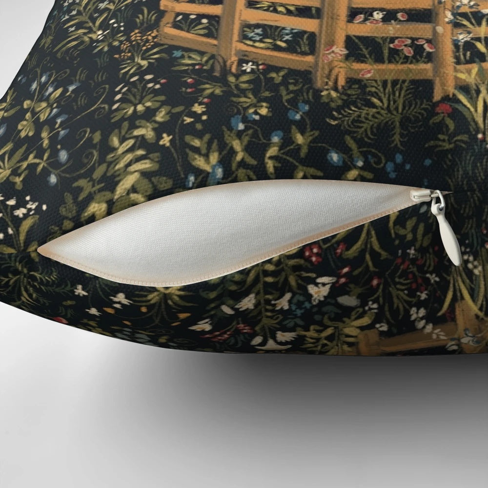 Plush dinosaur themed throw pillow with medieval design