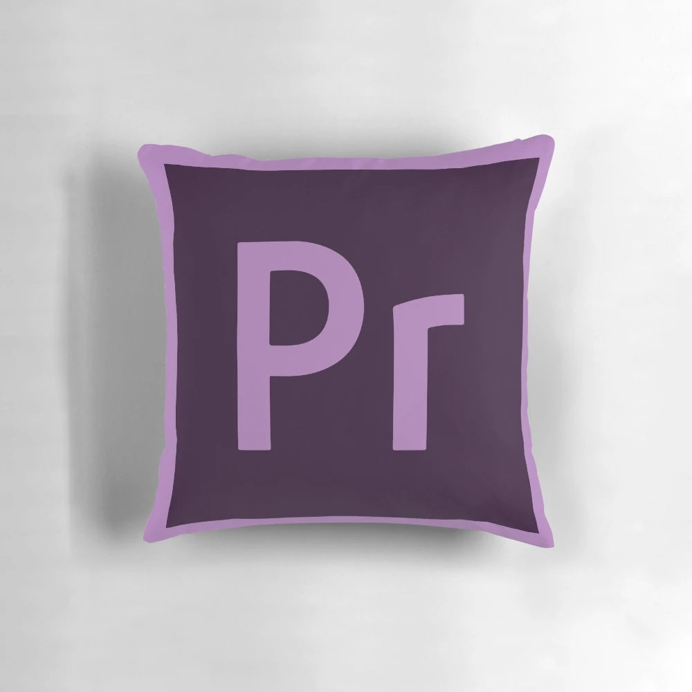 Premiere Pro Inspired Cushion Pillow with a sleek, modern design for graphic designers and creative professionals