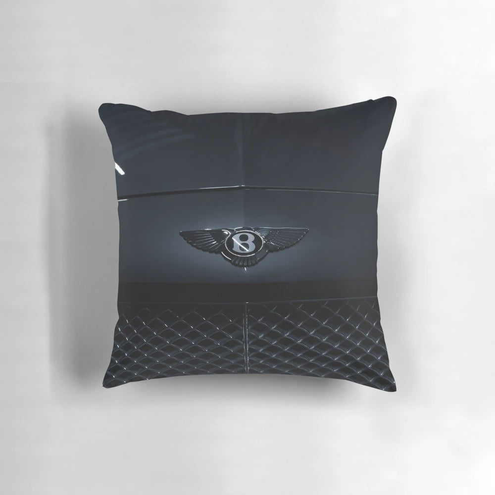 Decorative Bentley-themed pillow with automotive design