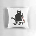 A premium pillow featuring a murderous black cat with a knife, perfect for cat lovers and halloween enthusiasts.