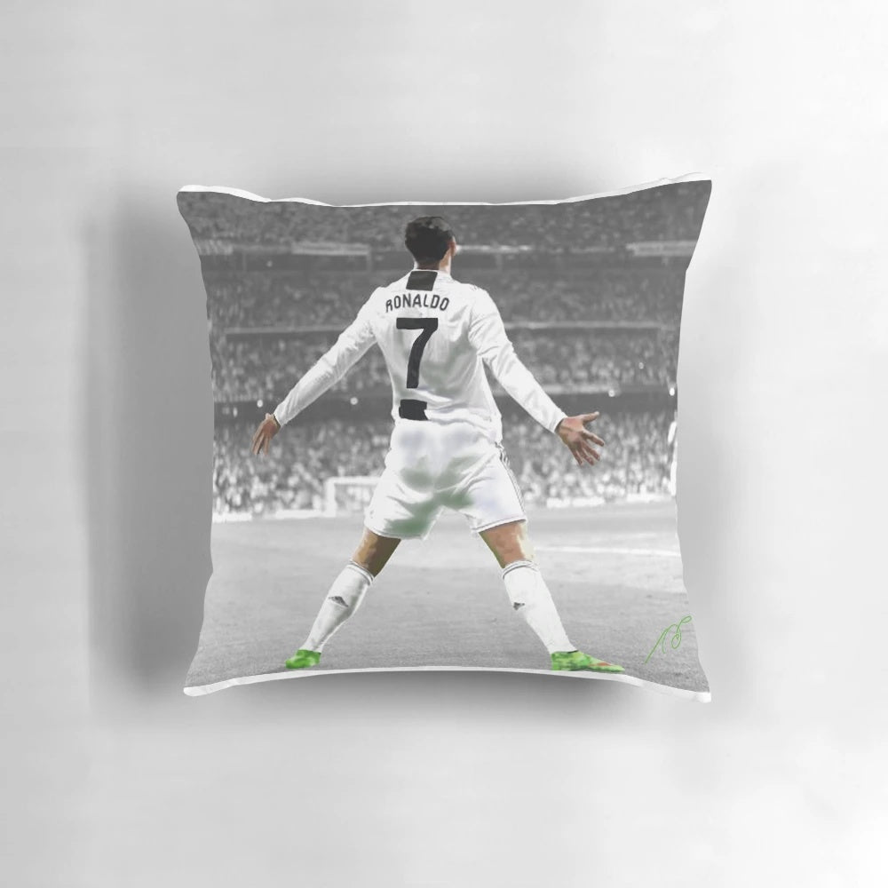 Plush pillow featuring a stylized design inspired by the soccer legend Cristiano Ronaldo