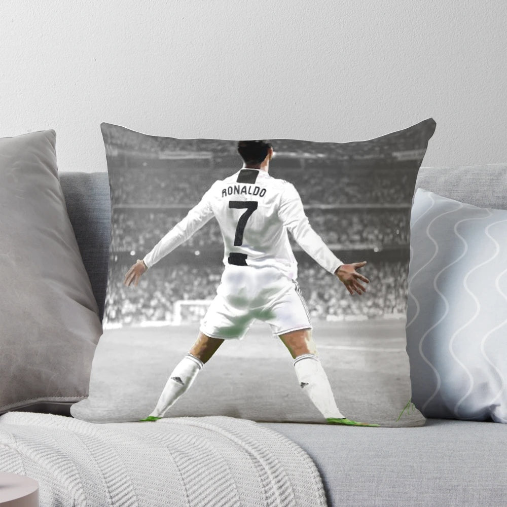Plush pillow featuring a stylized design inspired by the soccer legend Cristiano Ronaldo