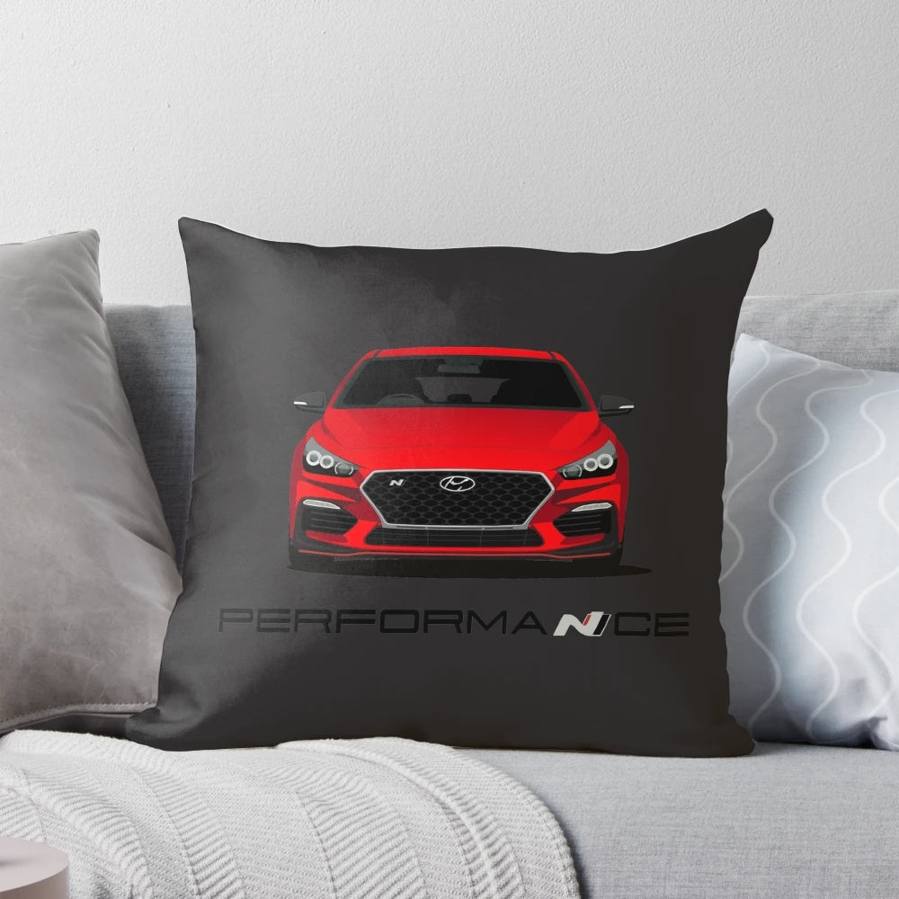 Custom red I30N-inspired decorative throw pillow