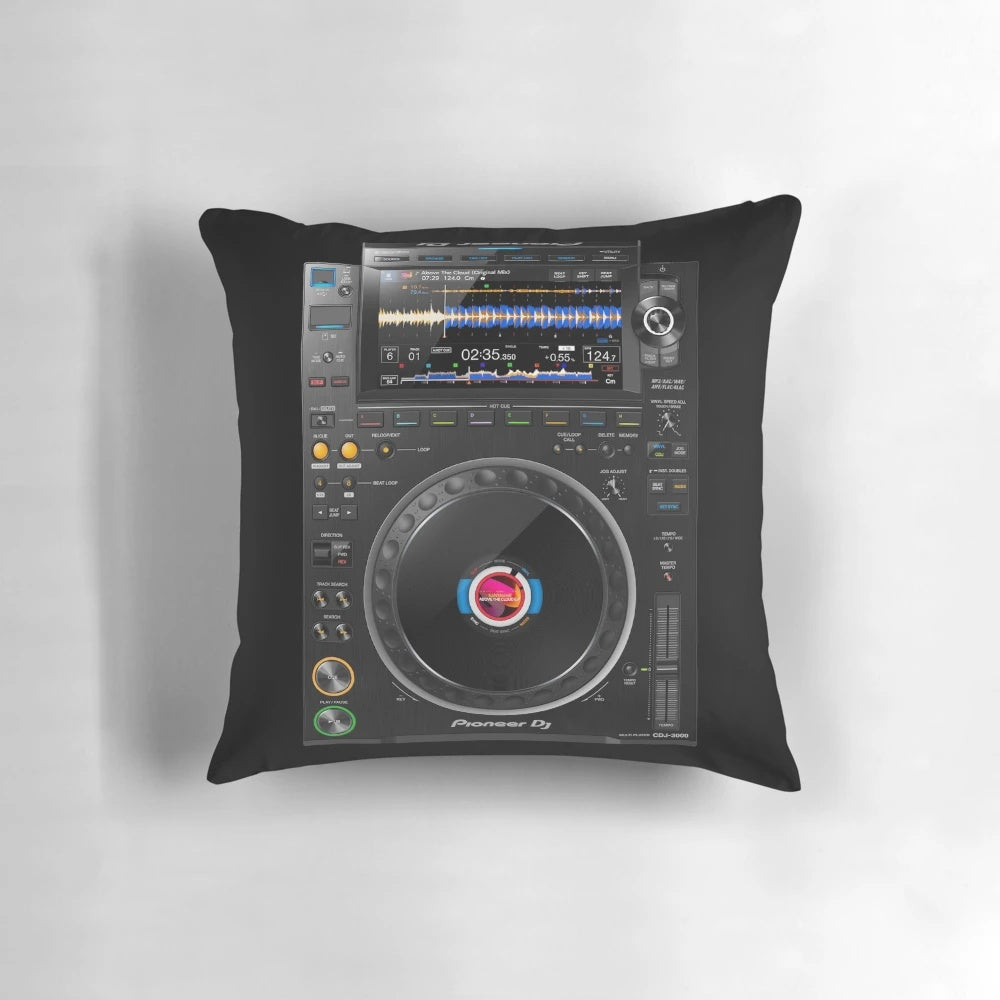 Plush pillow designed to look like a Pioneer DJ CDJ3000 multi-format player, perfect for music enthusiasts and DJs.