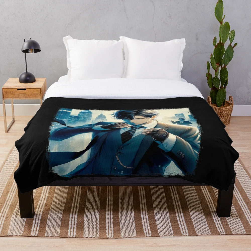 Elegant and plush blanket featuring a mythical black and white floral design