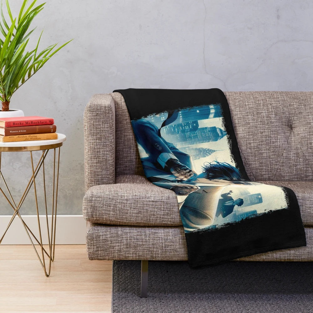 Elegant and plush blanket featuring a mythical black and white floral design