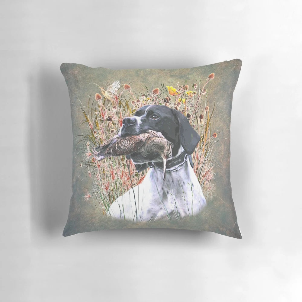 English pointer dog sleeping on a comfortable pillow