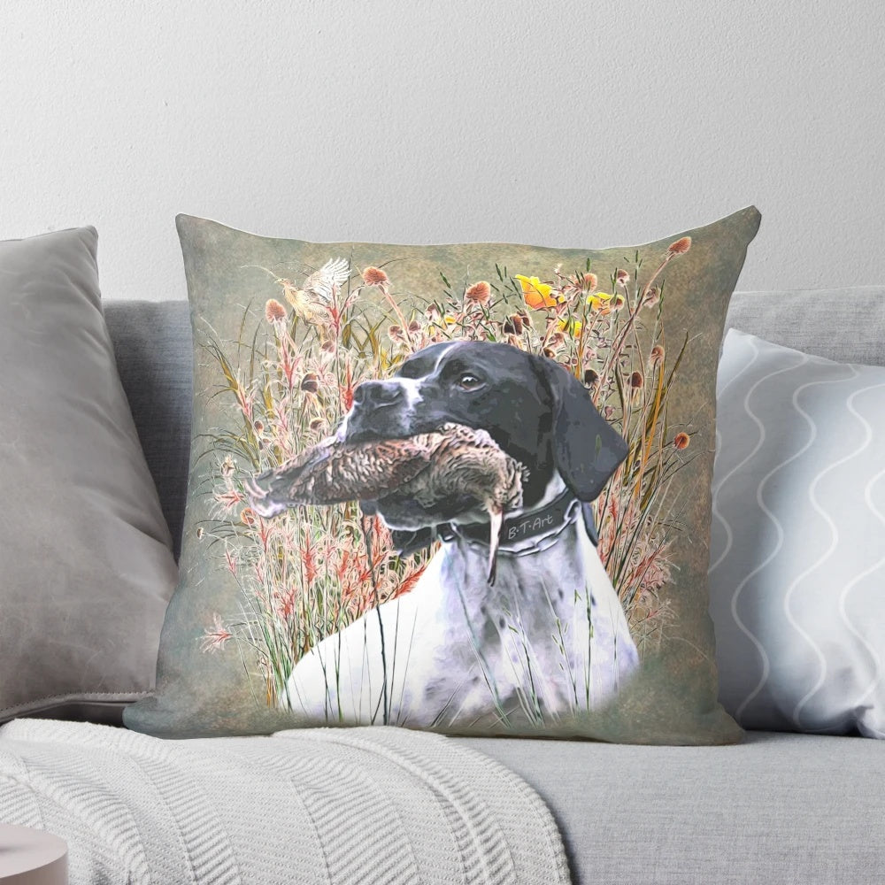 English pointer dog sleeping on a comfortable pillow
