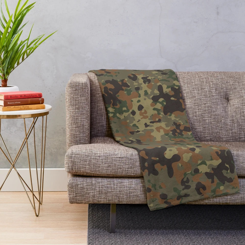 Flecktarn camouflage plush blanket for military-inspired home decor