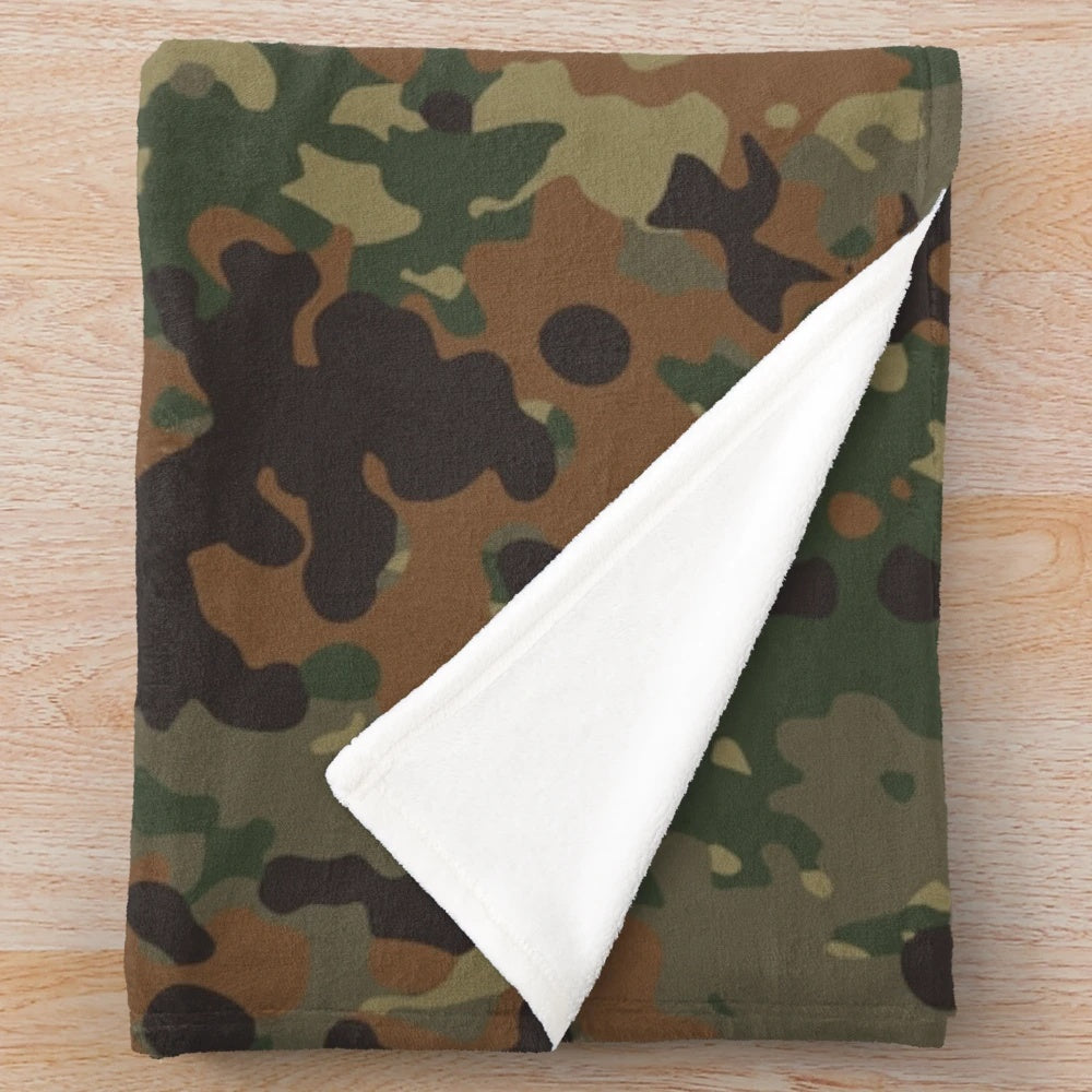 Flecktarn camouflage plush blanket for military-inspired home decor