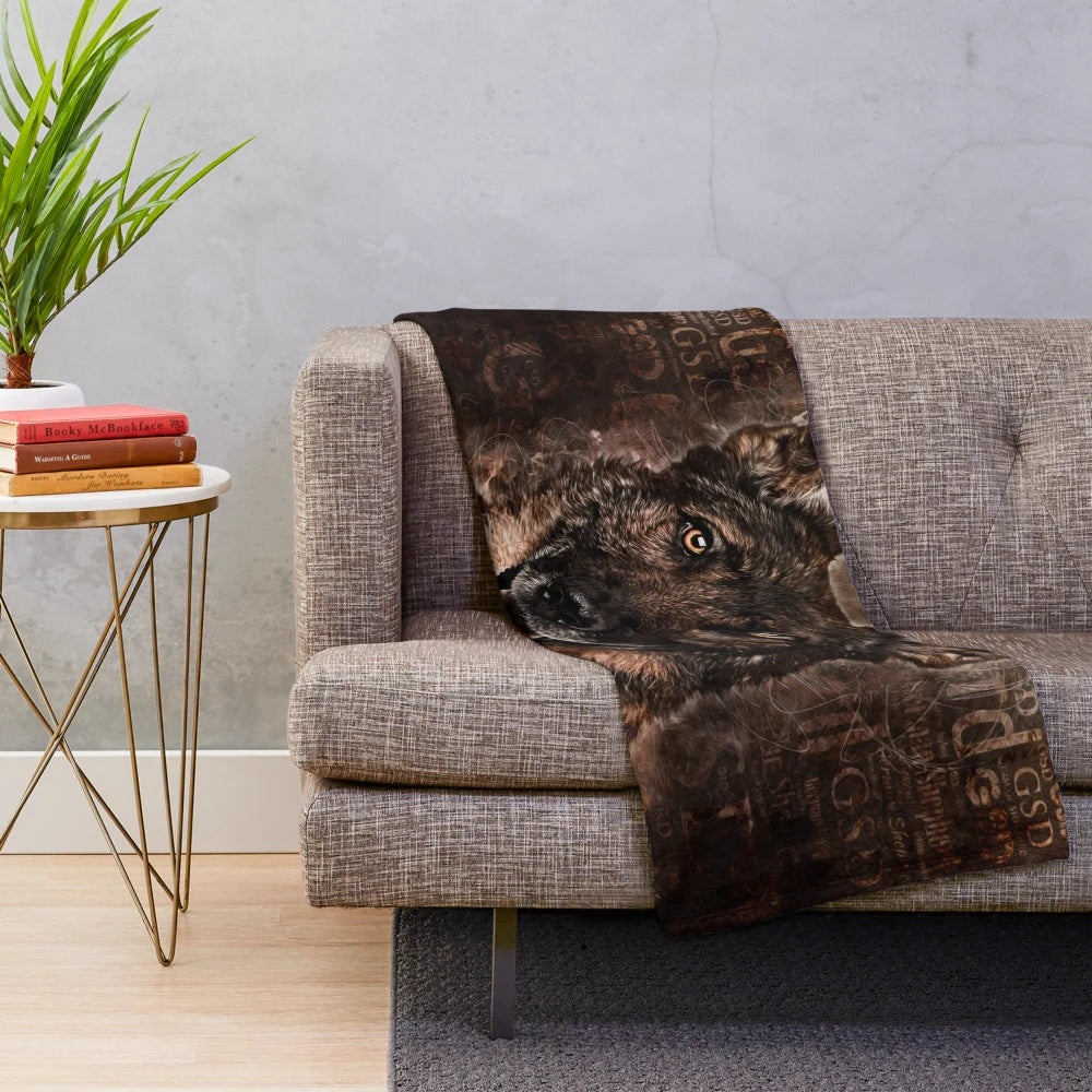 German Shepherd Dog Plush Blanket with Realistic GSD Artwork