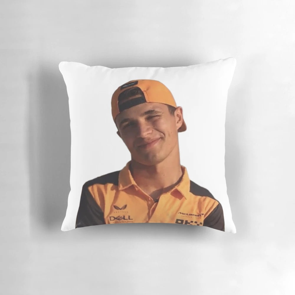 Lando Norris inspired decorative pillow, featuring the British Formula 1 racing driver