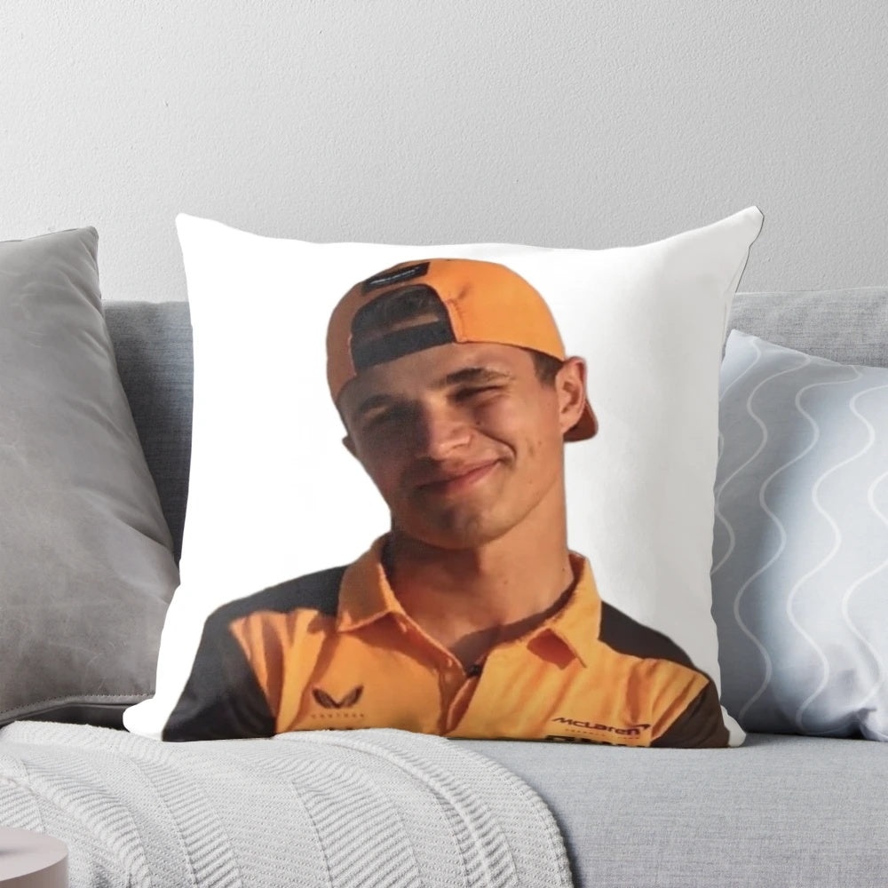 Lando Norris inspired decorative pillow, featuring the British Formula 1 racing driver