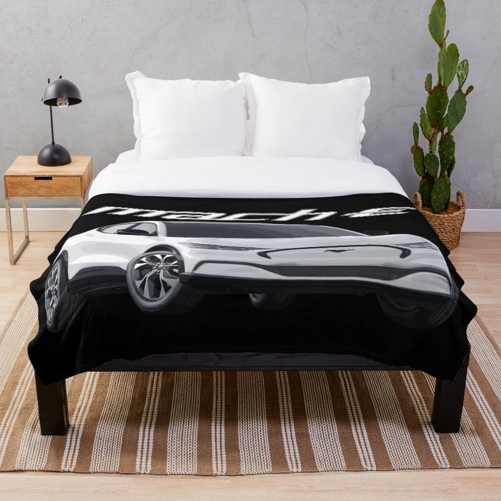 Mustang Mach-E inspired plush blanket with a retro design