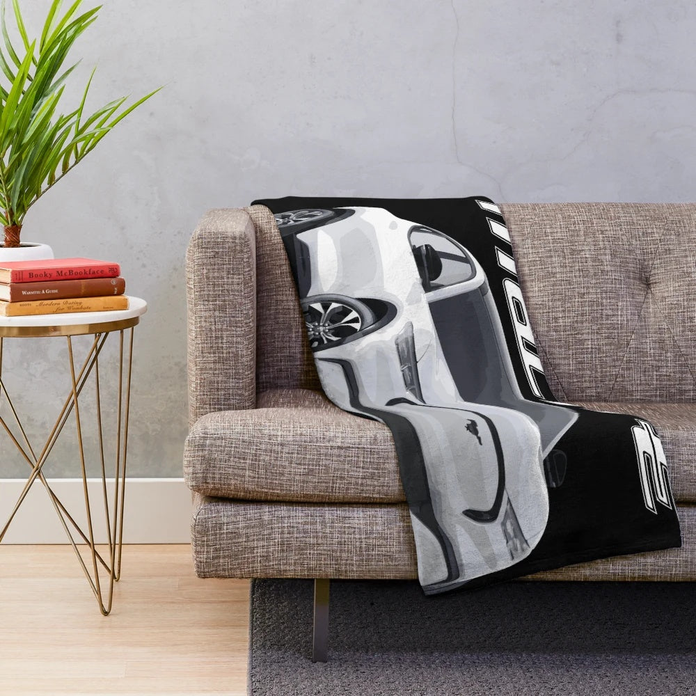 Mustang Mach-E inspired plush blanket with a retro design