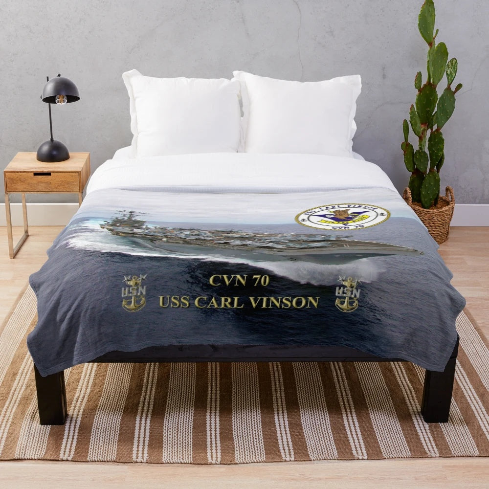 Premium plush blanket with CVN-70 USS Carl Vinson military design