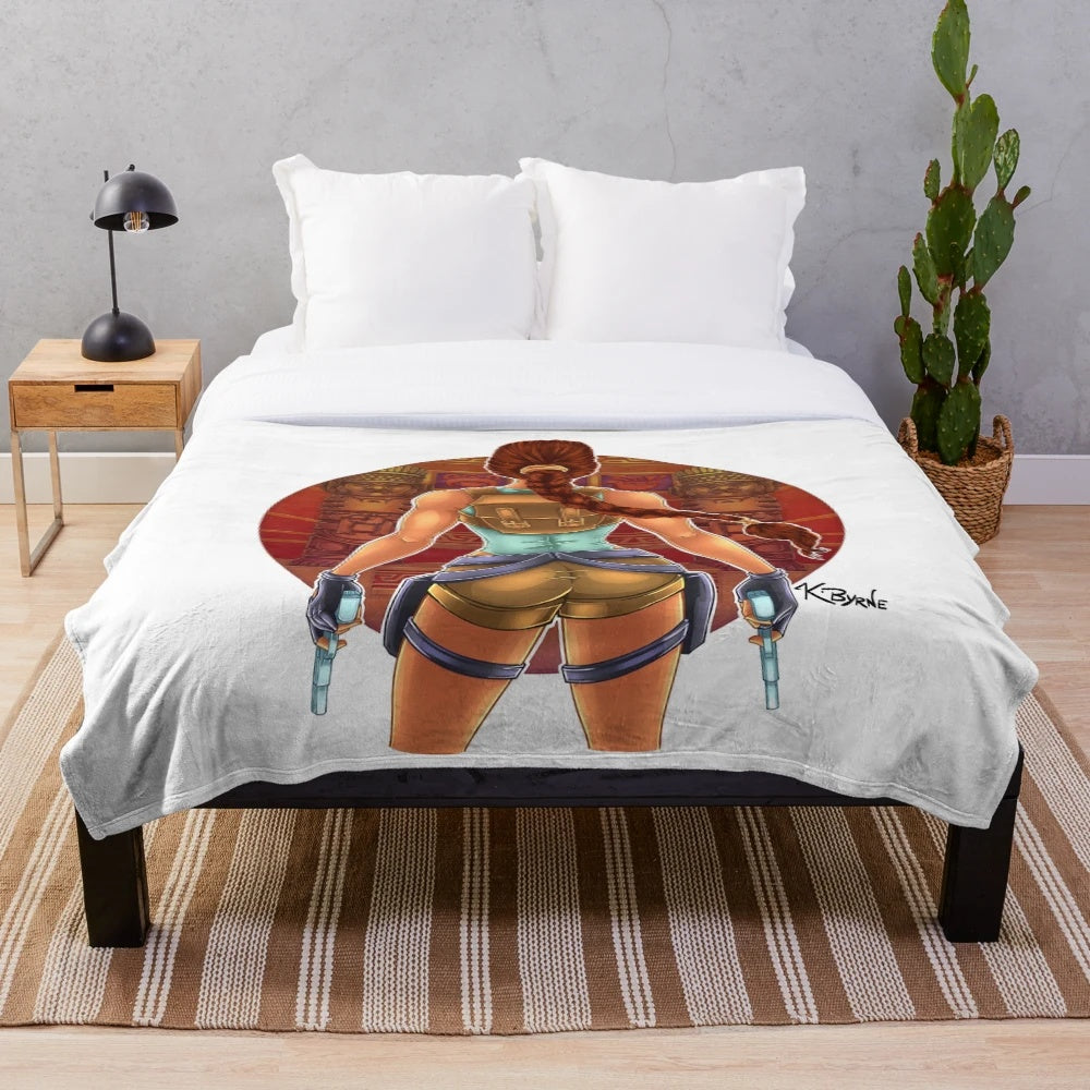 Premium plush blanket featuring Lara Croft, the iconic video game character
