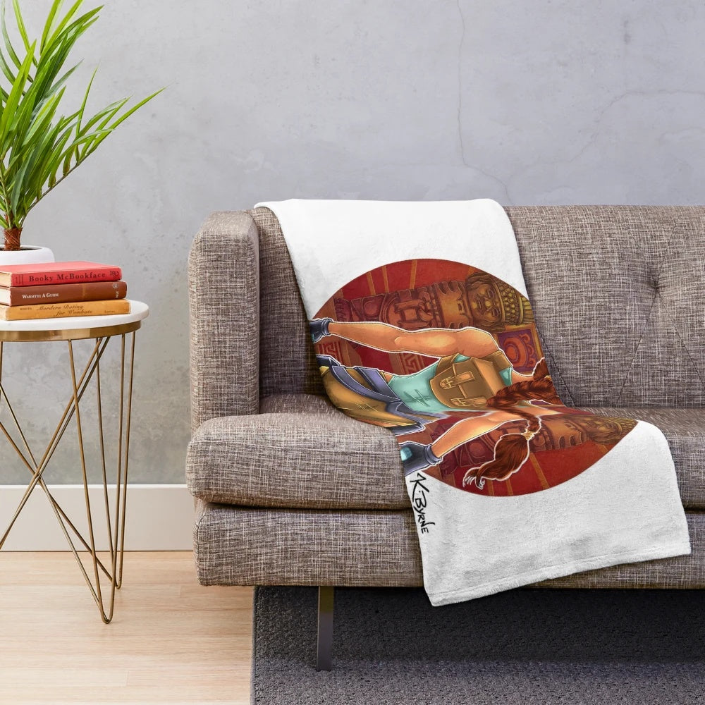 Premium plush blanket featuring Lara Croft, the iconic video game character