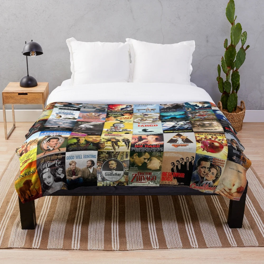 A cozy plush blanket featuring popular movie themes and characters