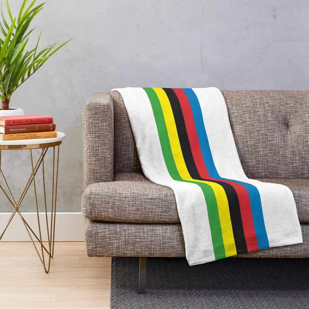 Colorful plush blanket featuring a cycling champion design