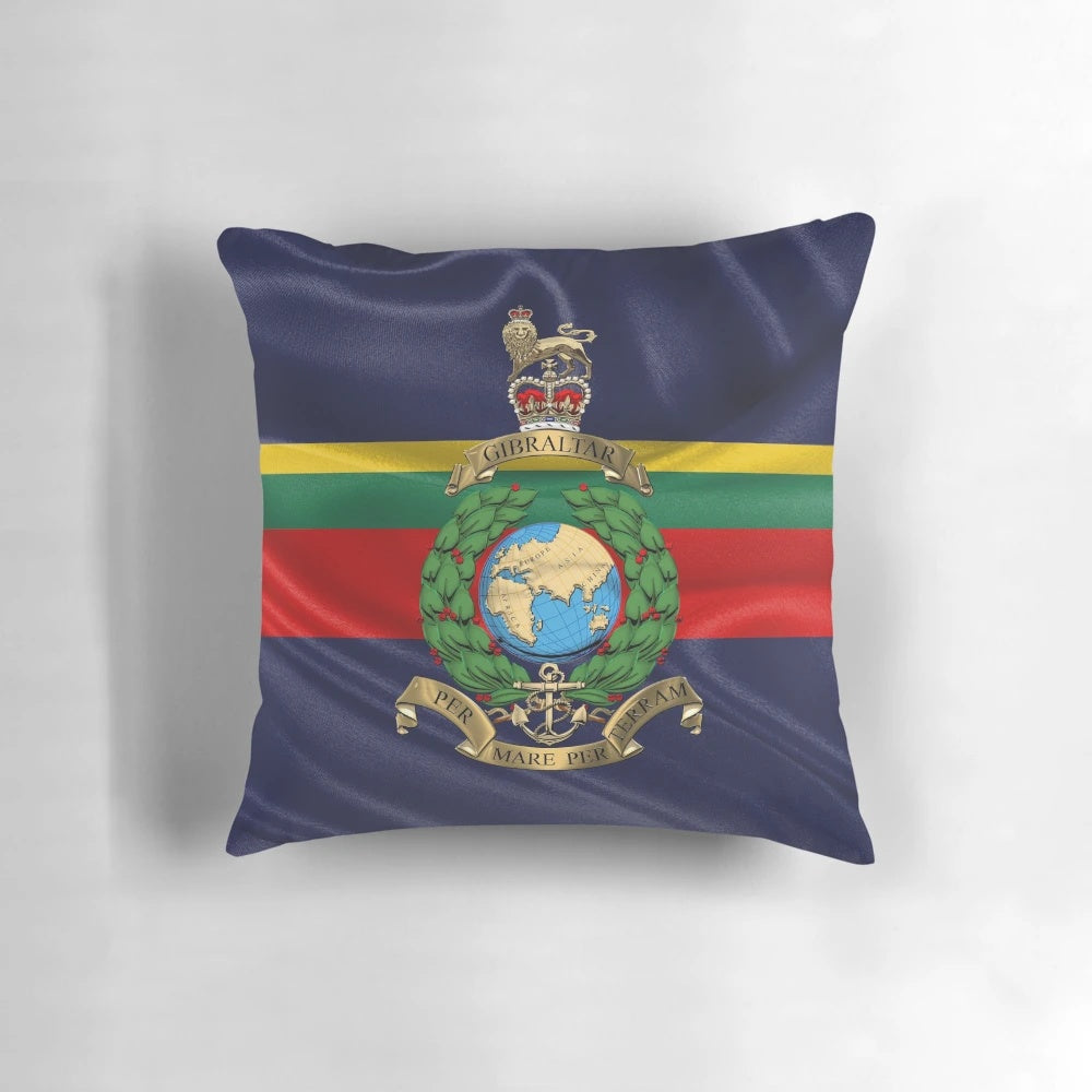 Premium decorative pillow featuring the official Royal Marines emblem and flag design.
