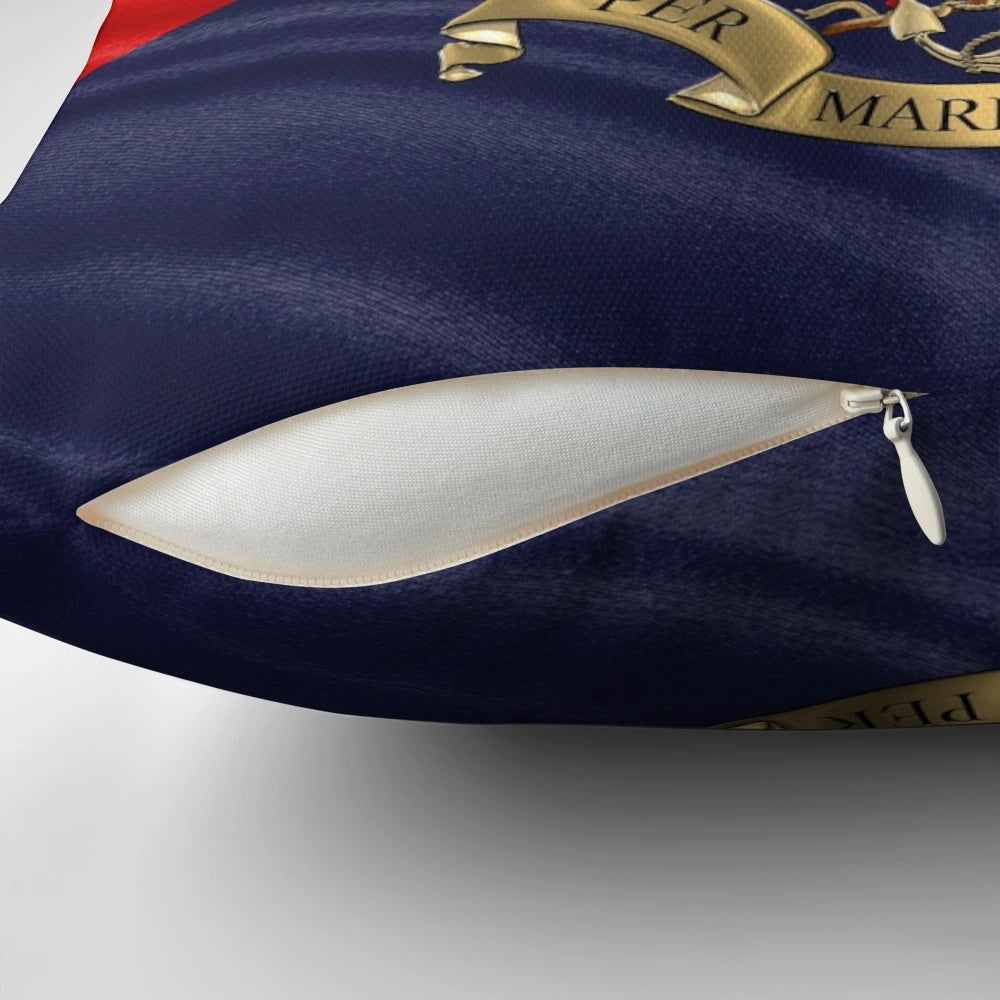 Premium decorative pillow featuring the official Royal Marines emblem and flag design.