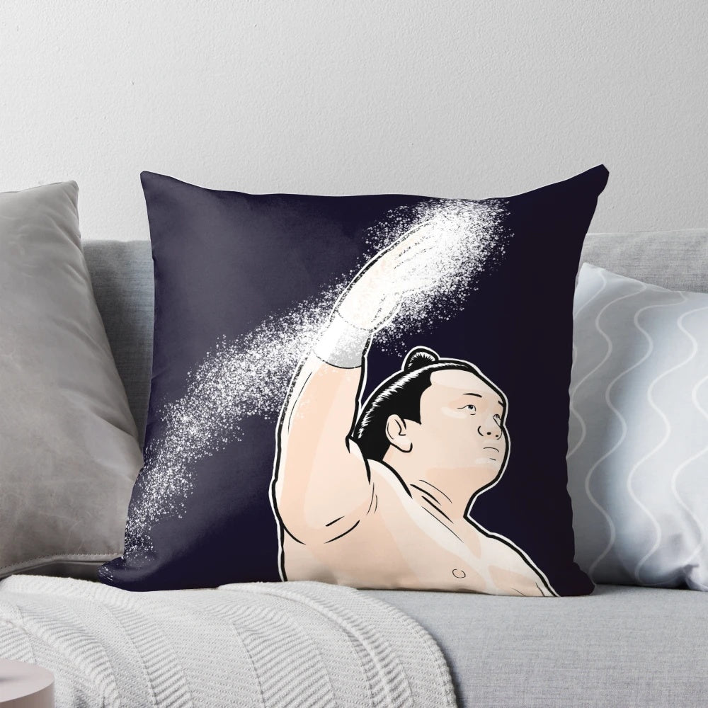 Premium salt throw pillow inspired by sumo wrestlers and their ceremonial salt-throwing traditions
